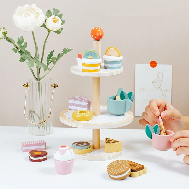 Wooden Afternoon Tea Set Toy Montessori Pretend Play Food Children's Role Play Game House Toy for Girls Boys Kids Gifts