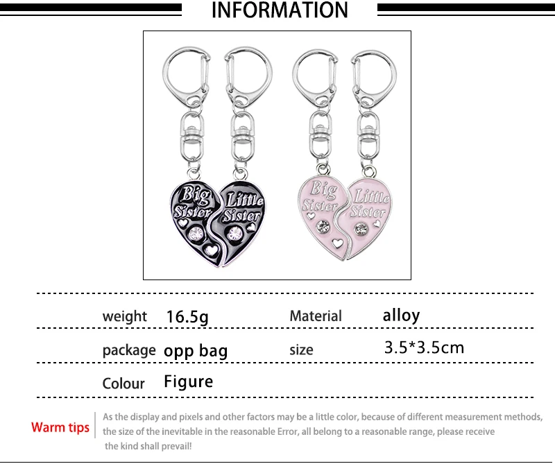 Mode Big Sis Lil Sis Keychain Für Grils Nette Herz Brief Rucksack Anhänger Auto Keychain Zubehör Schmuck Geburtstag Geschenk – Detail 2