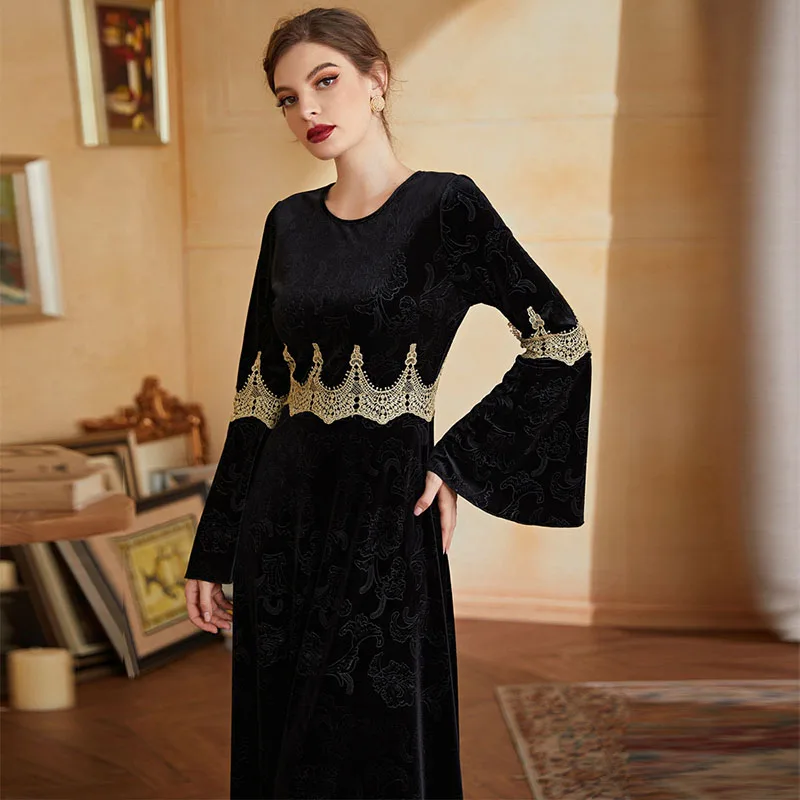 Party Dress For Women Muslim Middle East Islamic Fashion Velour Clothing Autumn Winter Turkey Dubai Lady Abaya Elegant Kaftans