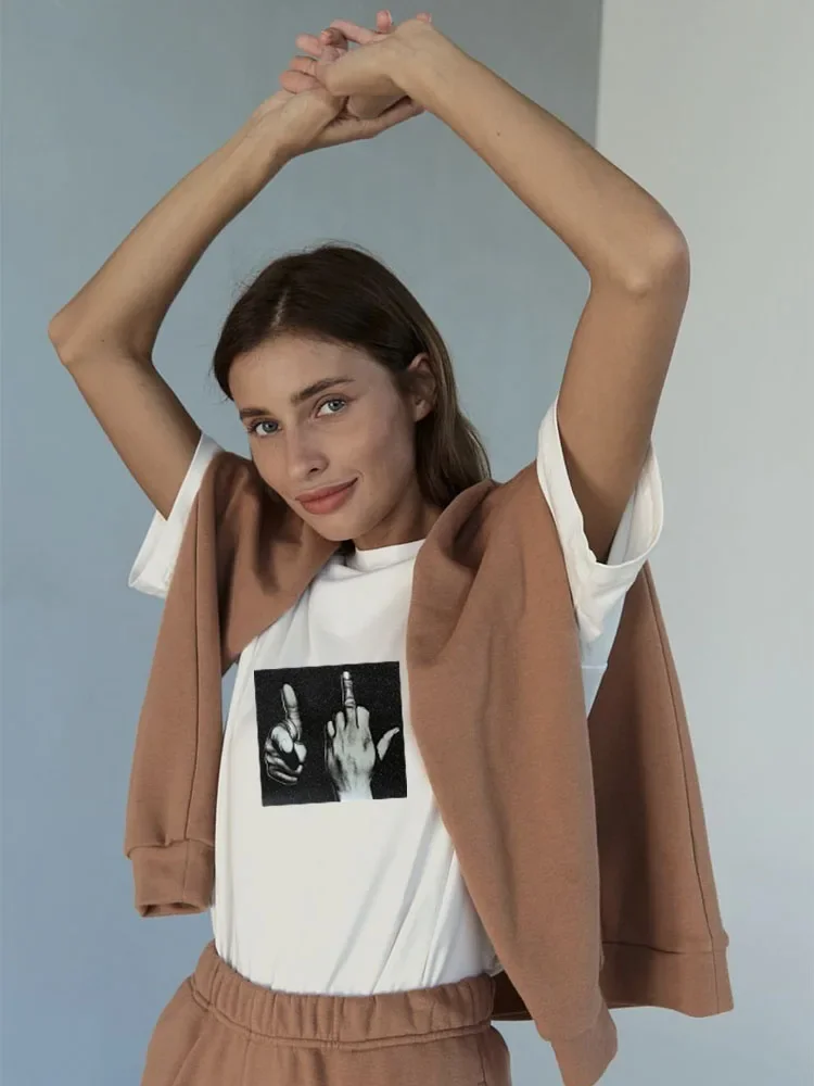 Blessyuki 캐주얼 고딕 100% 코튼 프린트 여성 T 셔츠 2024 여름 새로운 streetwear 플러스 사이즈 여성 루즈 티셔츠 오버 사이즈상의