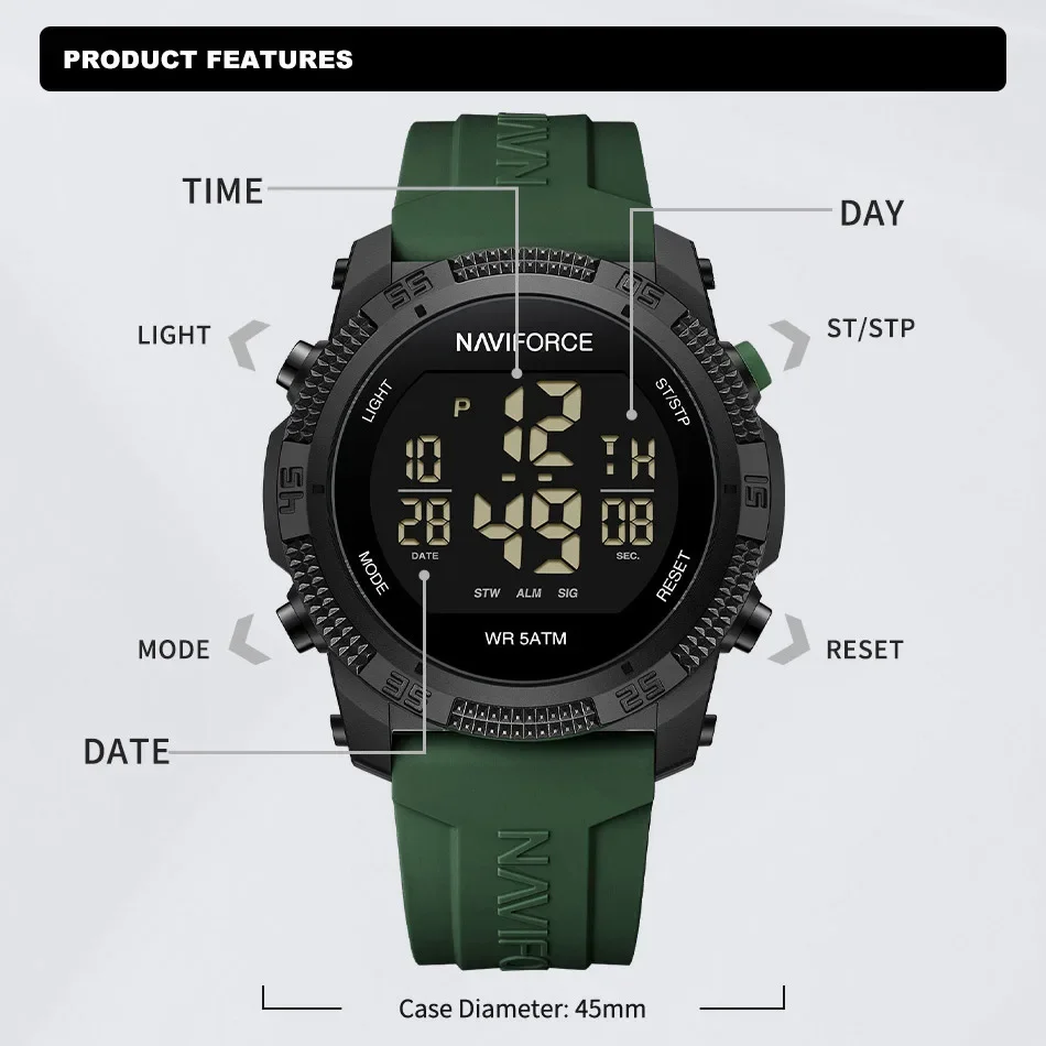 NAVIFORCE NF7104 Men's Fashion Silicone Strap Digital Sport Watch