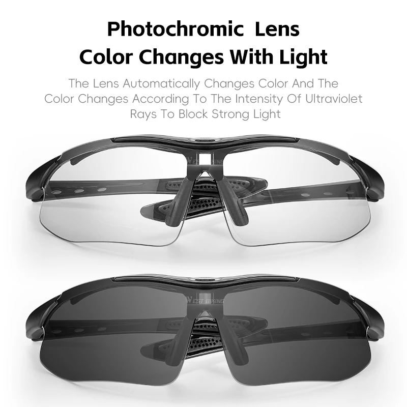 WEST BIKING Photochromic Cycling Glasses Lightweight Outdoor Sport Climbing Fishing Driving Sunglasses Windproof Goggles Eyewear