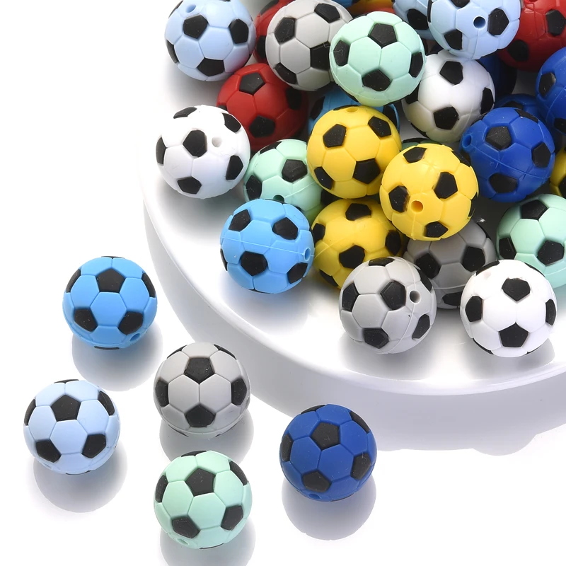 Silicone Teething Beads 19mm 10Pcs Silicone Round Beads Soccer Ball Style Teething Chew Beads For Baby Care Toys Gift DIY Pacifier Chain Jewelry Making teething toys,baby teething toys,silicone teething toys,silicone beads,silicone teething beads,silicone teether