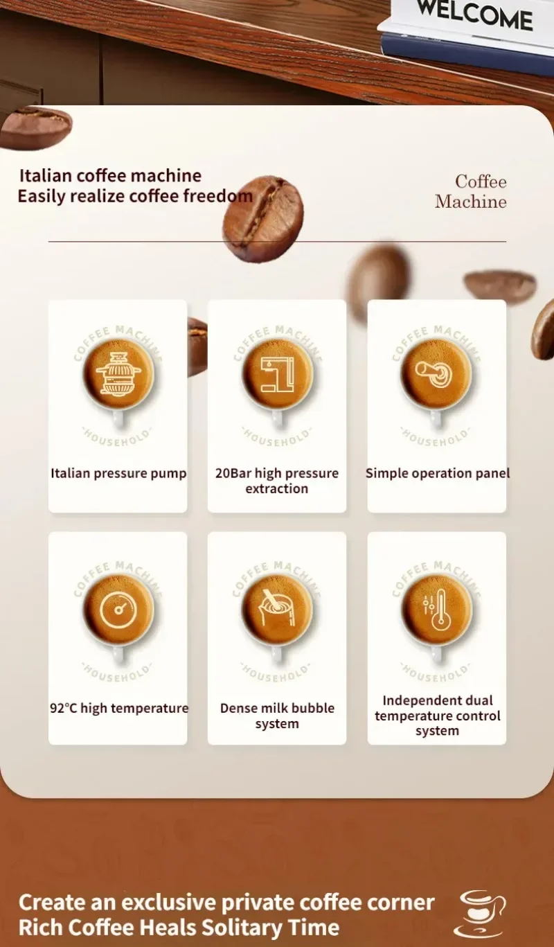 Description Picture 3 of itemItalian coffee machine semi-automatic extraction Espresso machine household small handle capsule coffee machine coffee maker