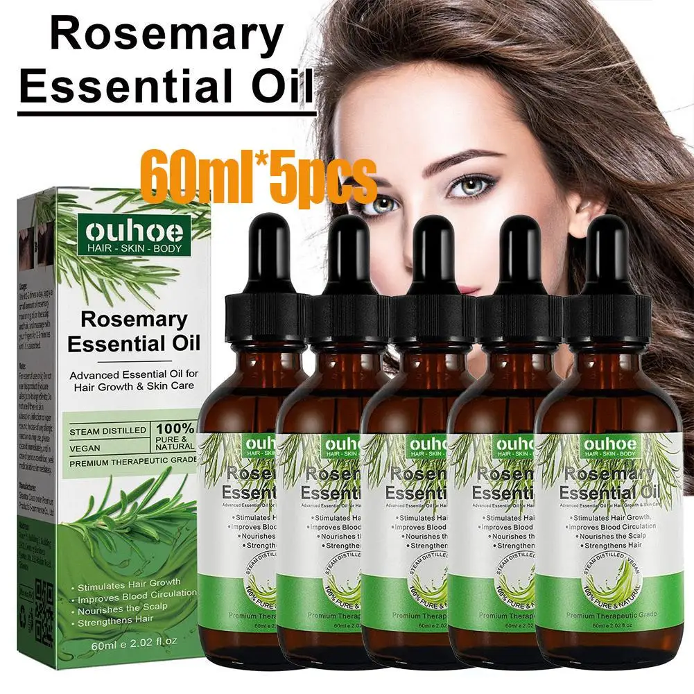 5pcs 60ml Rosemary Essential Oil Pure Natural Hair Essential Oils For Nourish Shiny Hair Healthy Hair Care