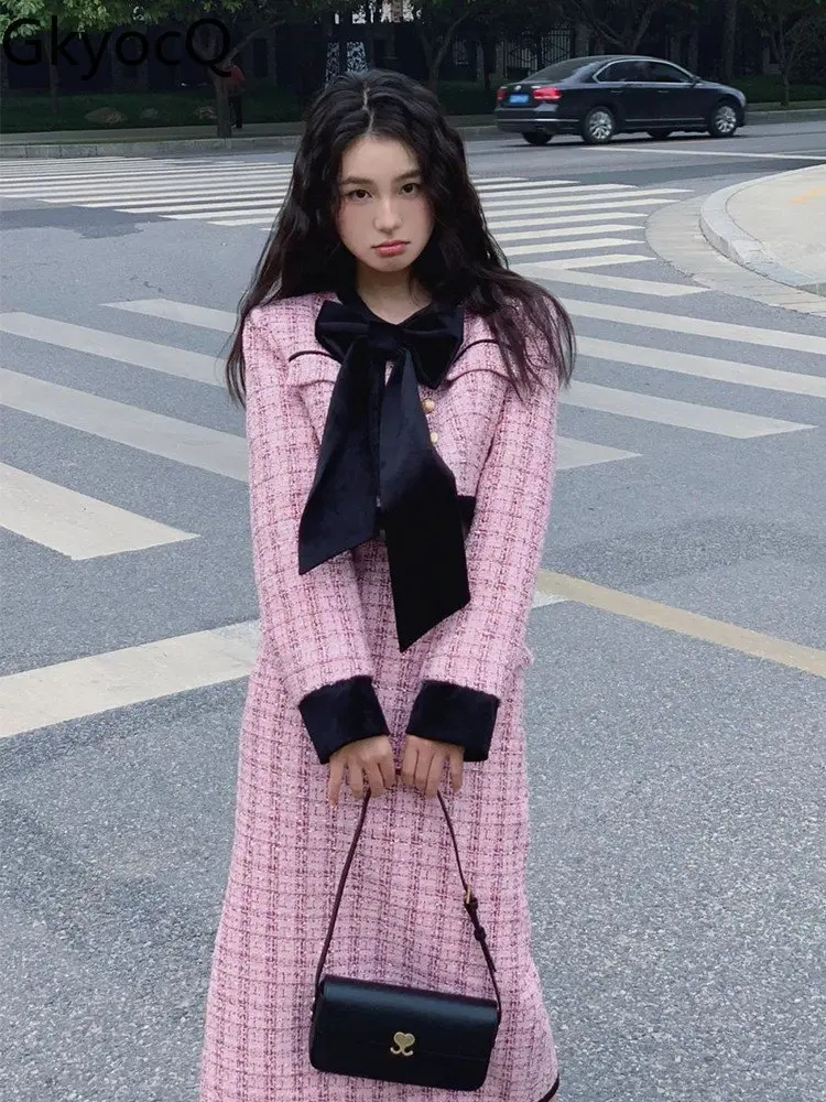 Elegant-Lady-Autumn-Winter-Dresses-Set-2-Piece-For-Women-Fashion-Plaid ...