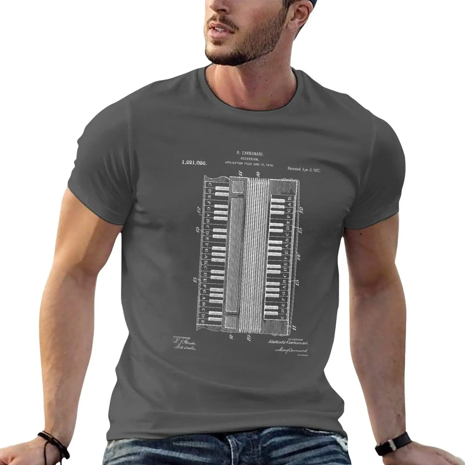 

New Accordion Patent 1917 - White T-Shirt funny t shirt summer top workout shirts for men