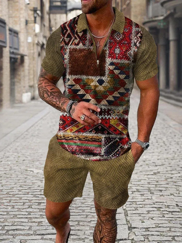 Summer Luxury Pattern 3D Print Men's Tracksuit Set Casual Zipper Polo Shirt And Shorts 2pcs Sets Fashion Streetwear Man Cloth 4
