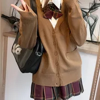 Japanese fashion solid color V-neck knitted sweater,original newJK uniform cardigan top,autumn and winter women's cotton sweater 1
