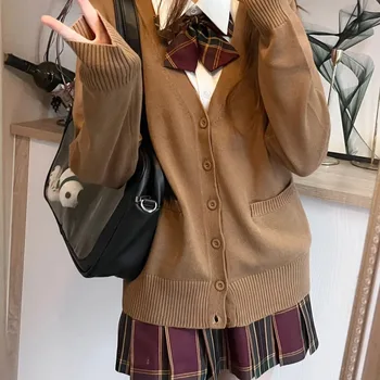 Knitted sweater with V-neck in plain Japanese fashion, original newJK uniform top cardigan, women's cotton sweater autumn and winter 1