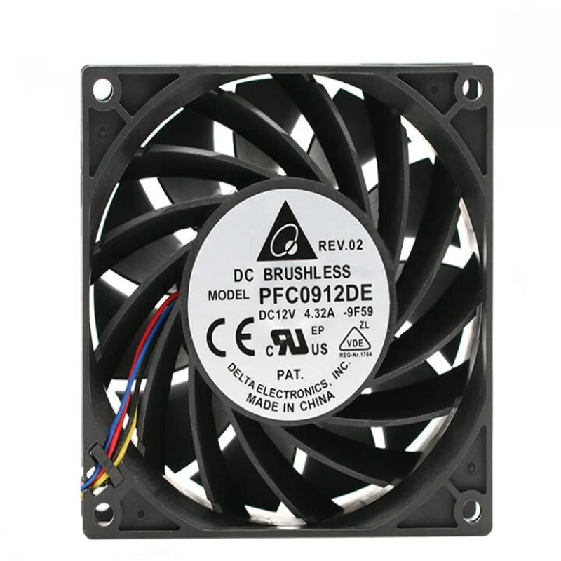Оригинальный двухшаровой вентилятор Delta 9 см PFC0912DE 12В 4.32A 9038 четырехпроводной для сервера с сильным объемом воздуха