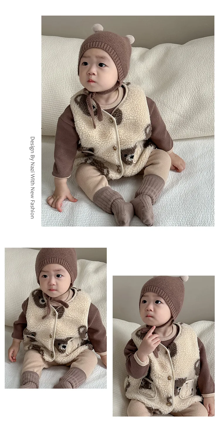Description Picture 3 of itemAutumn Winter Children Plus Velvet Bear Sleeveless Vest Newborn Boy Girl Cartoon Fleece Tops Coat Baby Thick Cotton Waistcoat