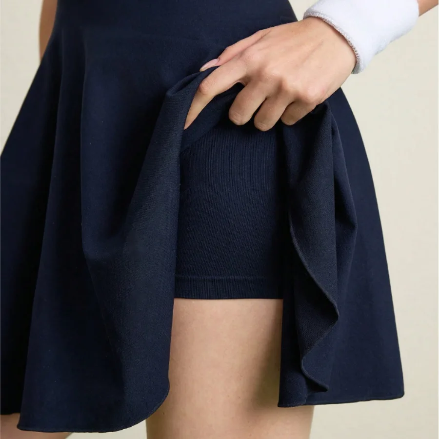 Hanging Neck Contrast Lapel Sports One Piece Workout Tennis Dress Yoga Tank Top Pad Polo Collar Tennis Skirts Sports Gym Suit