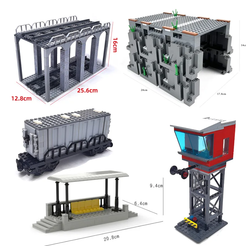 

MOC Assembled Small Grain Building Blocks Train Track Building Blocks Cave Car Shelter Waiting Platform Children Bricks Toys