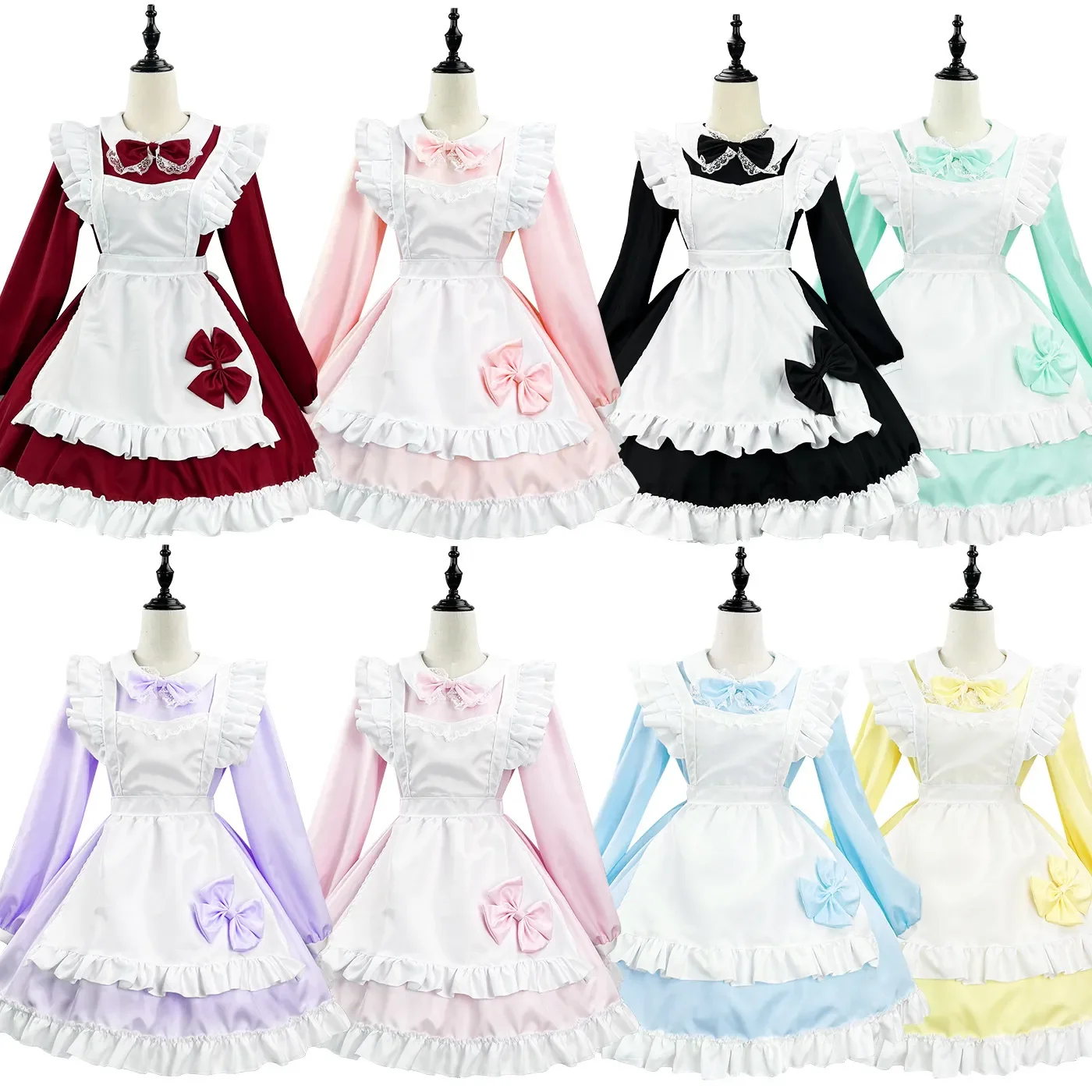 

8 Colors Lolita Long Sleeve Maid Dress Costumes Cosplay Maid Dress Suit for Waitress Maid Party Stage Costumes S -5XL