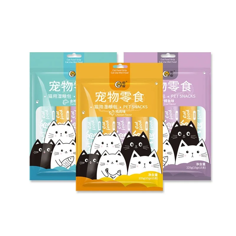 15g*15 Pet Food Cat Wet Food Cat Strips Treats Pet Snacks Canned Universal Treats Strips Fat Gills Wet Pack