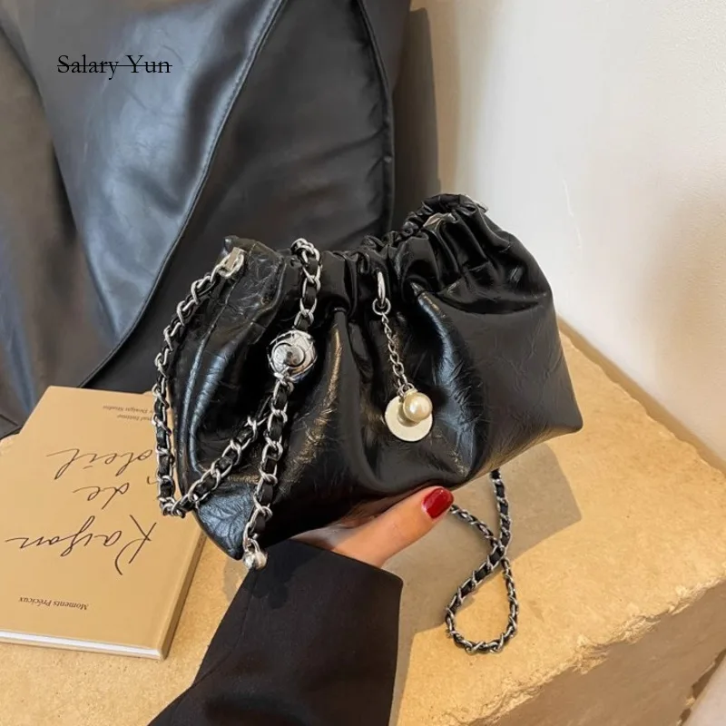 

2024 New Fashion Wrinkle Advanced Chain Bags Cloud Bag Women's Handbag Pearl Decoration Single Shoulder Bags Crossbody Bag