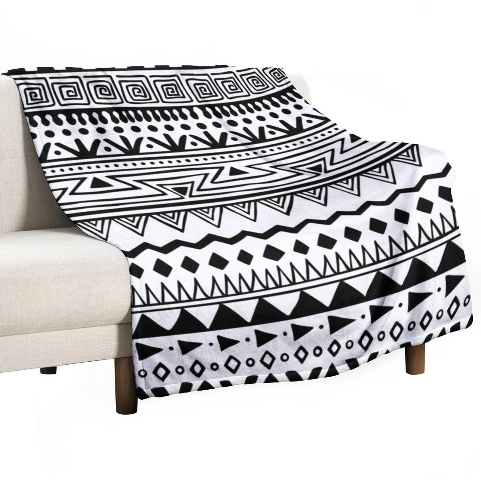 

Black and White African Pattern Throw Blanket Loose Blanket Dorm Room Essentials Decorative Blankets