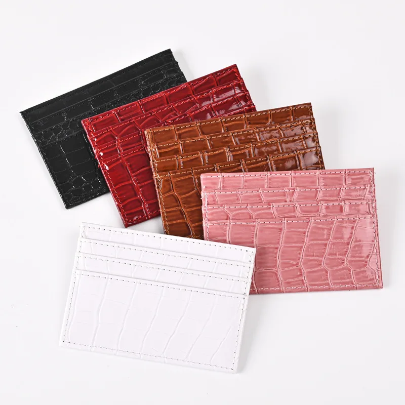 Tarjetero con patrón de cocodrilo, cartera fina de cuero Pu para tarjetas de crédito de negocios para mujer, funda para tarjeta de identificación de estudiante, funda para tarjeta de autobús