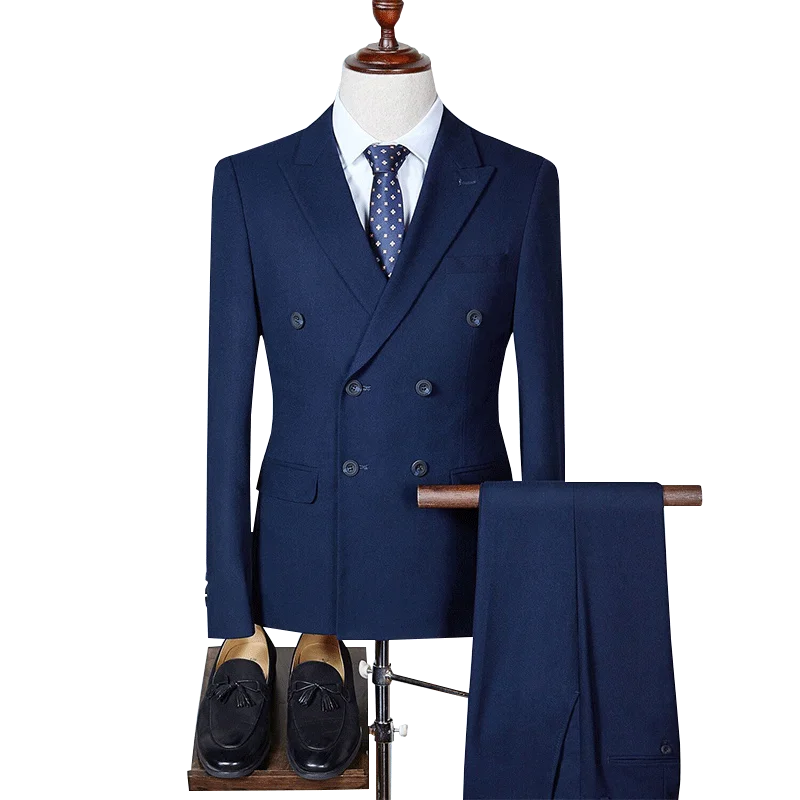 M6XL Jacket Vest Pants Men Double Breasted Suit Fashion Solid Color