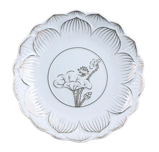 Embossed Pink White Fruit Plate Buddha Set Household Incense Burner Lotus Supply Plate Water Cup 6/7/8/9 Inch Buddhism Item 6