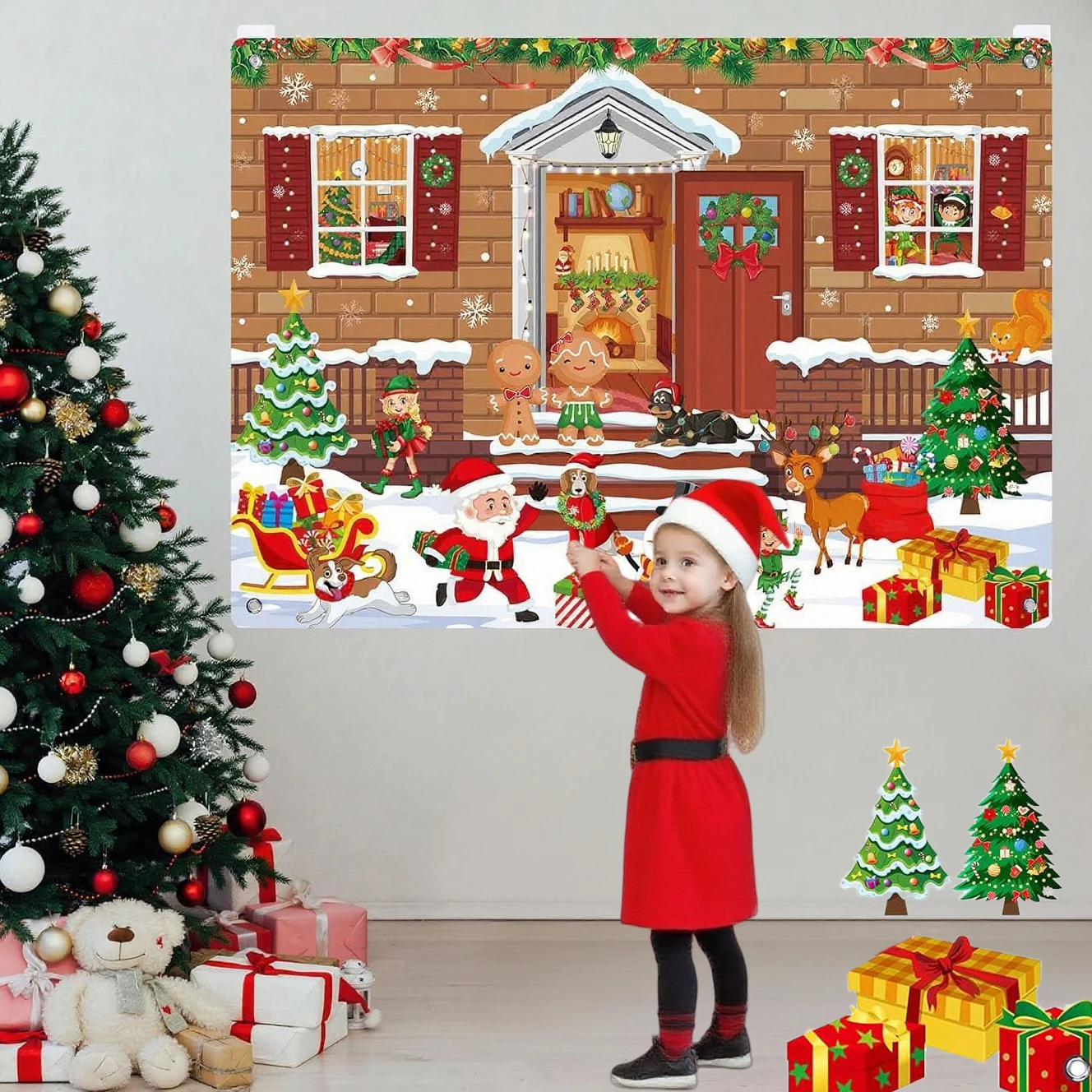 Christmas Felt Story Board Set Detachable Ornaments Wall Decor House Crafts DIY Learning Interactive Play Kit for Holiday Xmas Wool Felting Kit Needle Felt Kit Felt Fabric Sheet Wool Felt Accessories