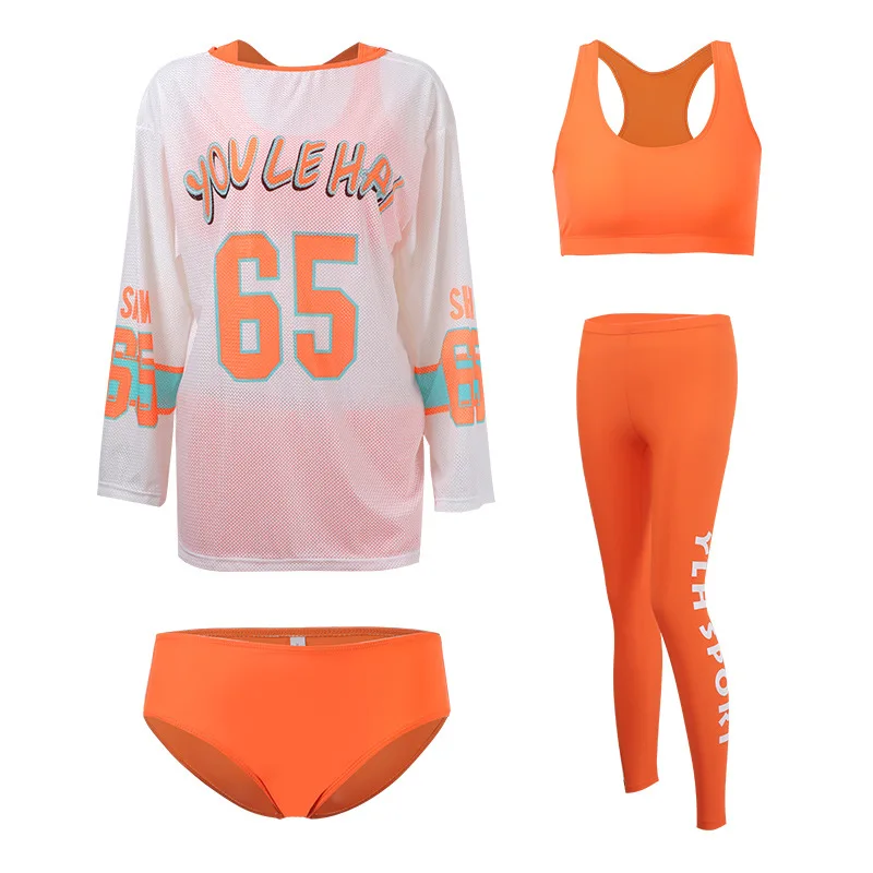 

Women's Rash Guards Cover Up With Swimsuit Beach Bikini And Leggings Swimwear Beachwear Orange Tights Bodysuit Surfing Suits