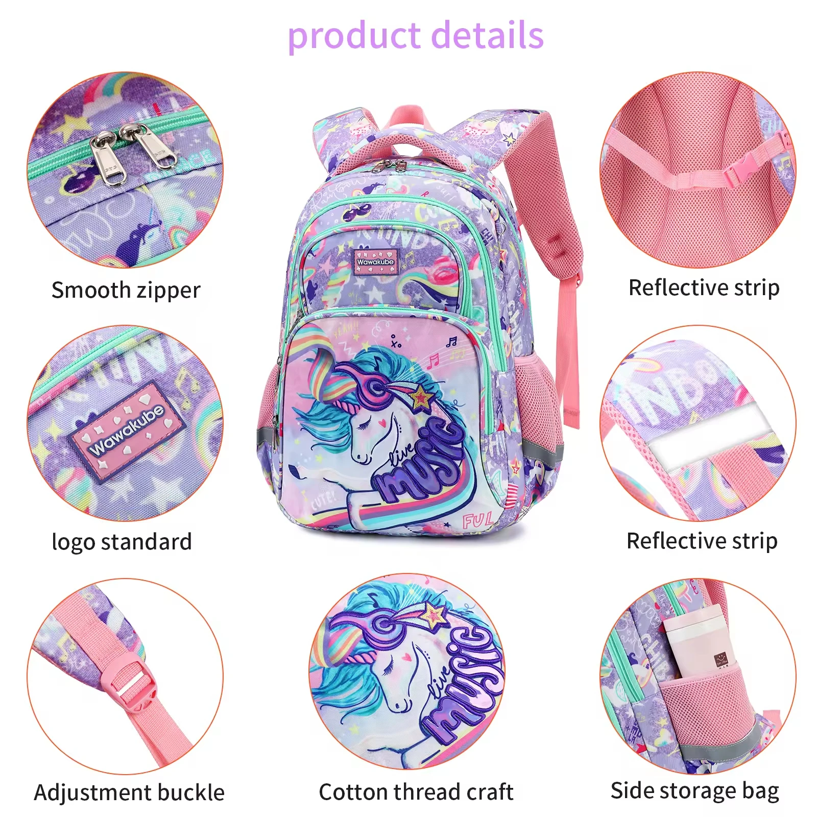 High Quality Unicorn Primary School Students Backpacks Kids Cartoon School Bag Waterproof mochilas