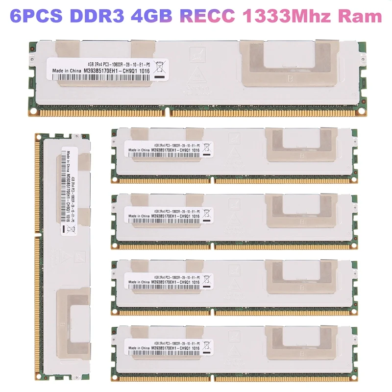 

Оперативная память DDR3 4 Гб RECC 1333 МГц, 6 шт., 240Pin 2RX4 1,5 в, REG ECC Память ОЗУ для материнской платы X79 X58