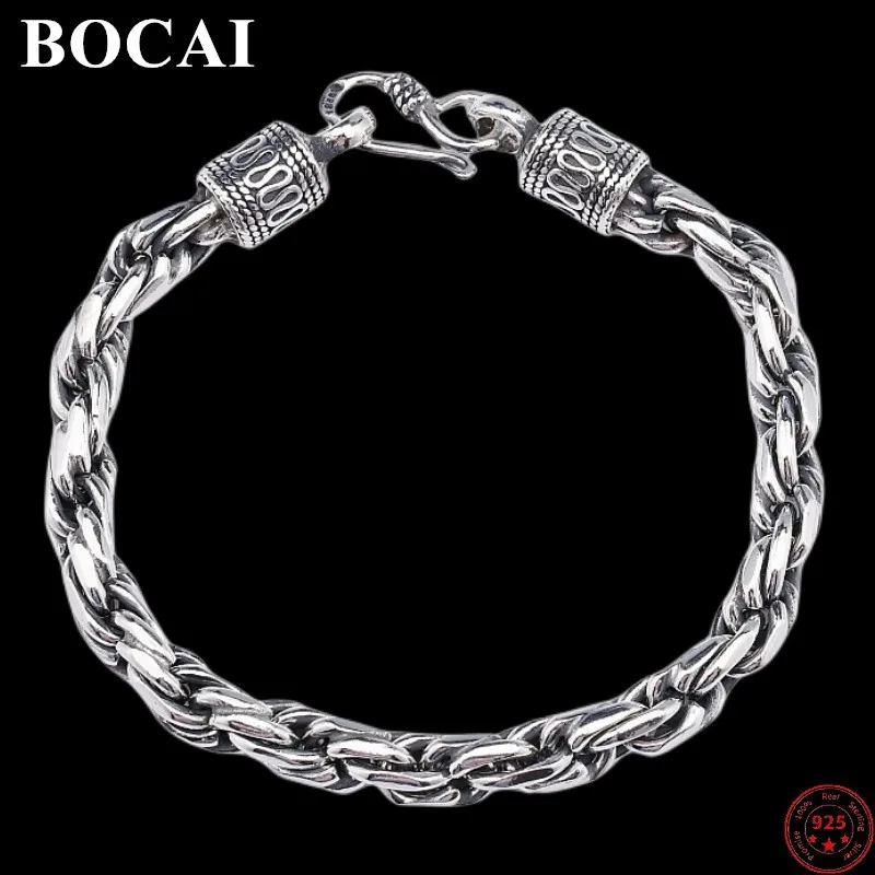 

BOCAI S925 Sterling Silver Bracelets for Men 2023 New Women's Fashion 6mm 7mm 8mm Weaven Twist-chain Pure Argentum Jewelry