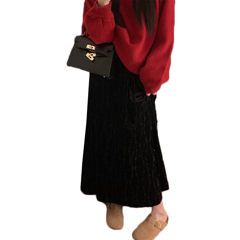 Spring Autumn Maternity Lace Skirts Fashion Embroidery Pregnant Woman Dobby Skirts Long Loose Pregnancy Skirt Black Beige