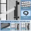 Black Shower Faucet Set with Slide Bar All Metal System Valve 6" Rain Wall Mount Combo Handheld Stainless 16" Arm Hose Bracket 5