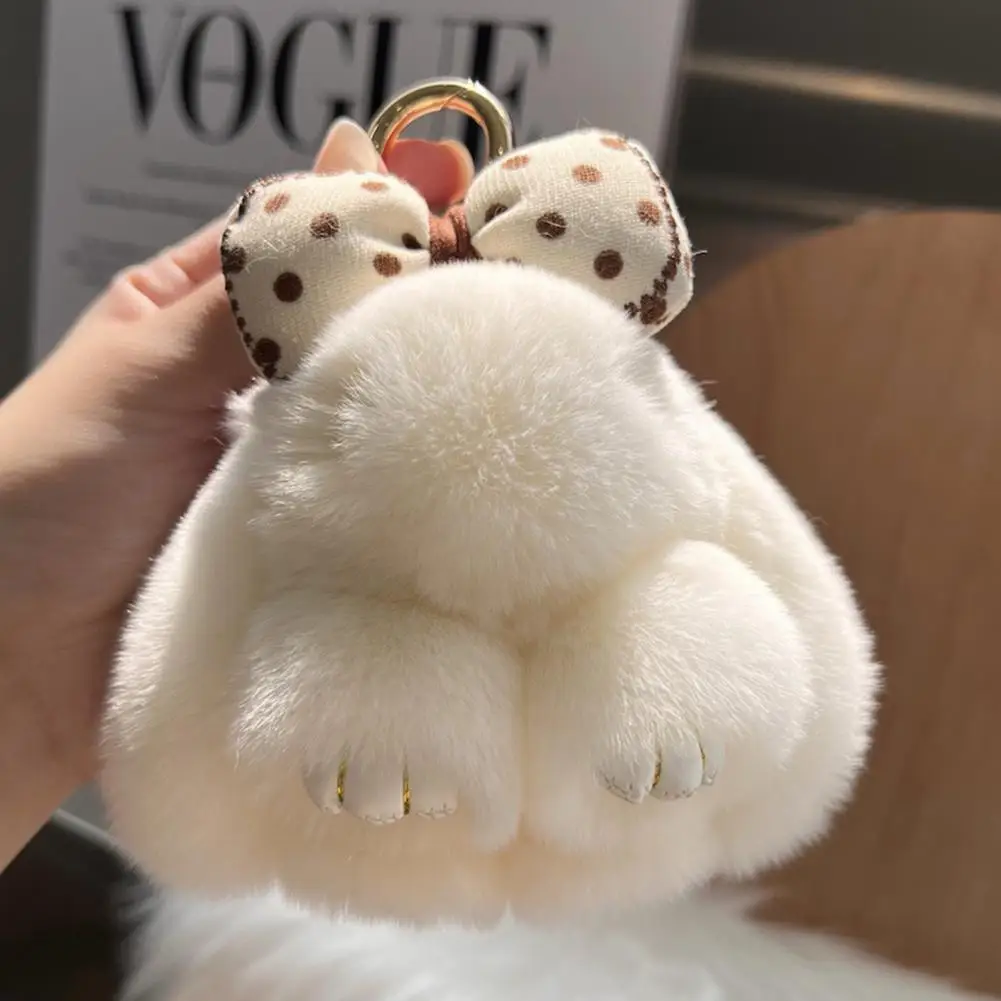 어린이용 푹신한 인조 모피 토끼 키체인, 사랑스러운 봉제 토끼 인형, DIY 핸드백, 배낭 장식