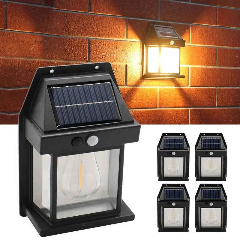 Motion Sensor Solar Tungsten Night Lamp Intelligent Wall Lamp 3 Lighting Modes Waterproof Courtyard Garden Decoration Lantern