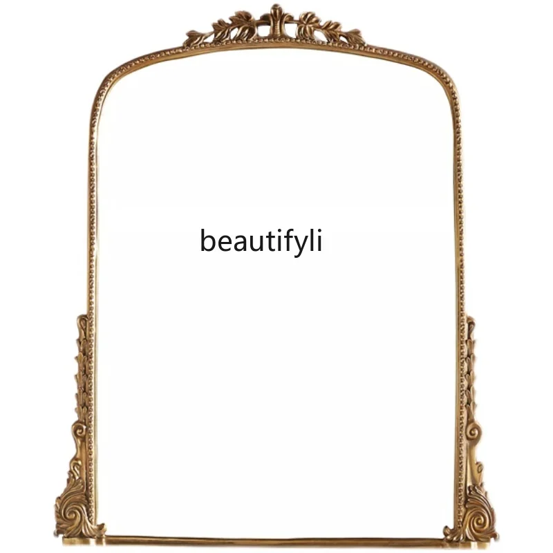 

Vintage Ornament Foyer Doorway Fireplace Mirror Light Luxury Ins Carved Cosmetic Mirror Square Bathroom