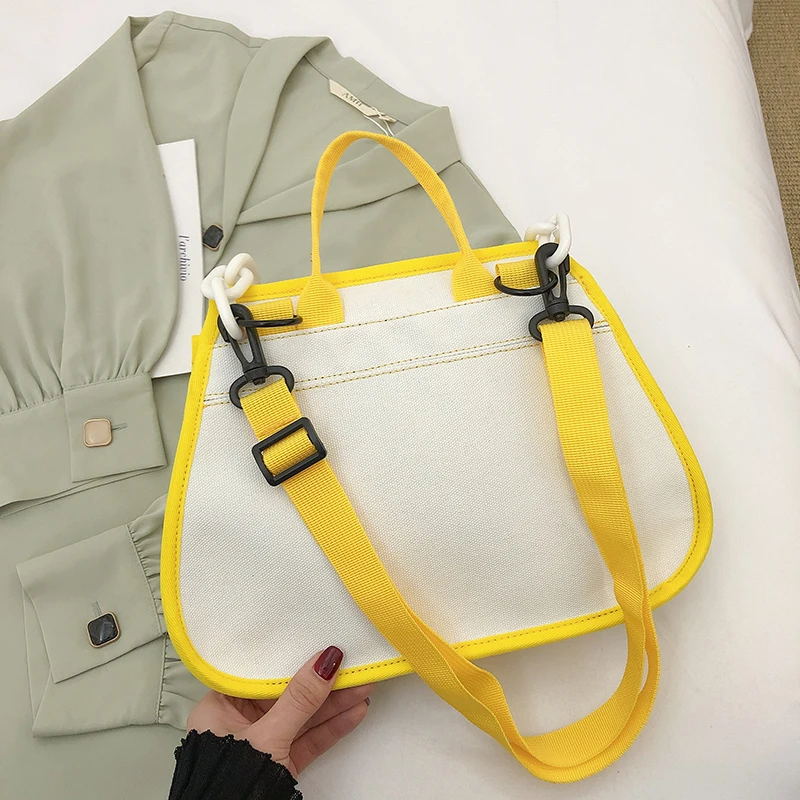Canvas Women's Shoulder Bag Chain Casual Totes Contrast Color Ladies Crossbody Bag Trend Letter Print Fashion Designer Handbags