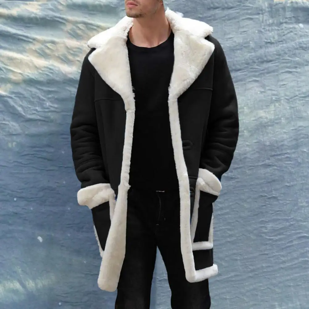 

Men Mid-length Jacket Coat Thickened Suede Men's Mid-length Jacket with Plush Lining Large Lapel for Autumn Winter Outwear