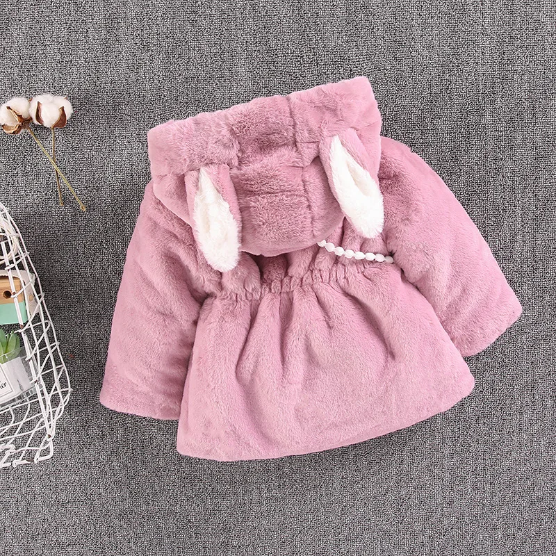 Children Clothing Autumn Winter Baby Girl Faux Fur Jacket Toddler Hooded Plush Thicken Coats with Bag Kids Cotton Outerwear