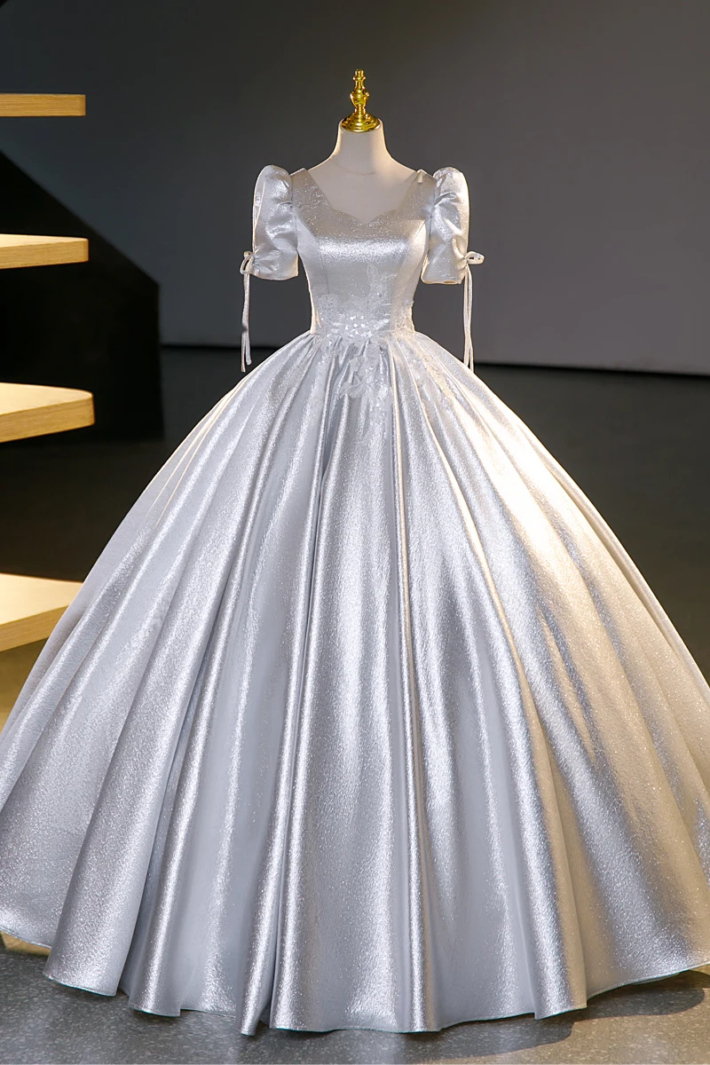 Quinceanera Dresses Sweetheart Ball Gown Brithday Party Silver Pluse Size Short Sleeve Floor Kength