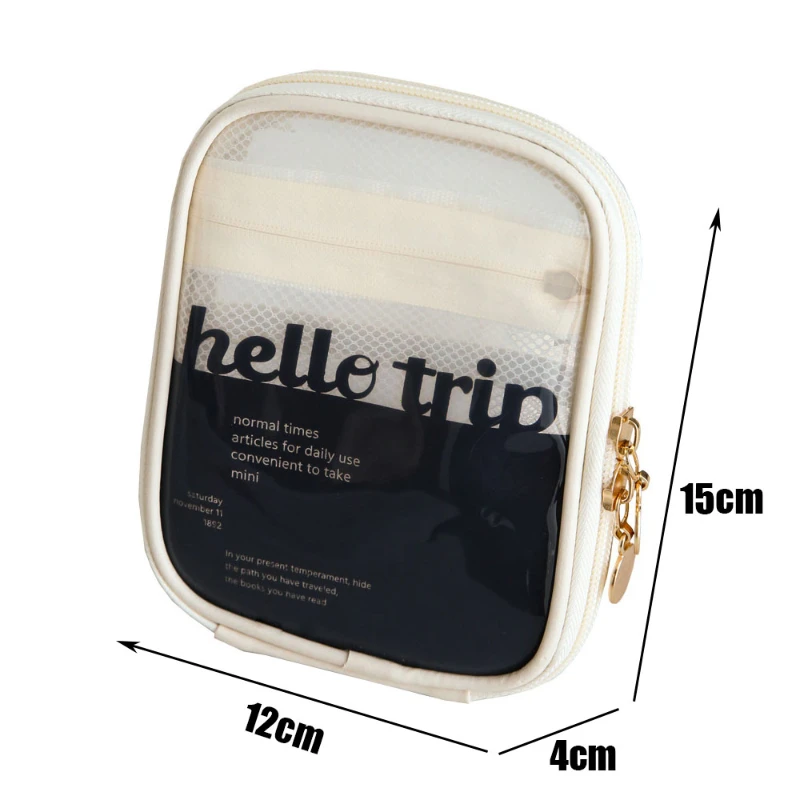 Mini Clear Travel Makeup Organizer Bag Small Cute Preppy Makeup Bag Cosmetic Zipper Toiletry Storage Clutch Coin Pouch for Women