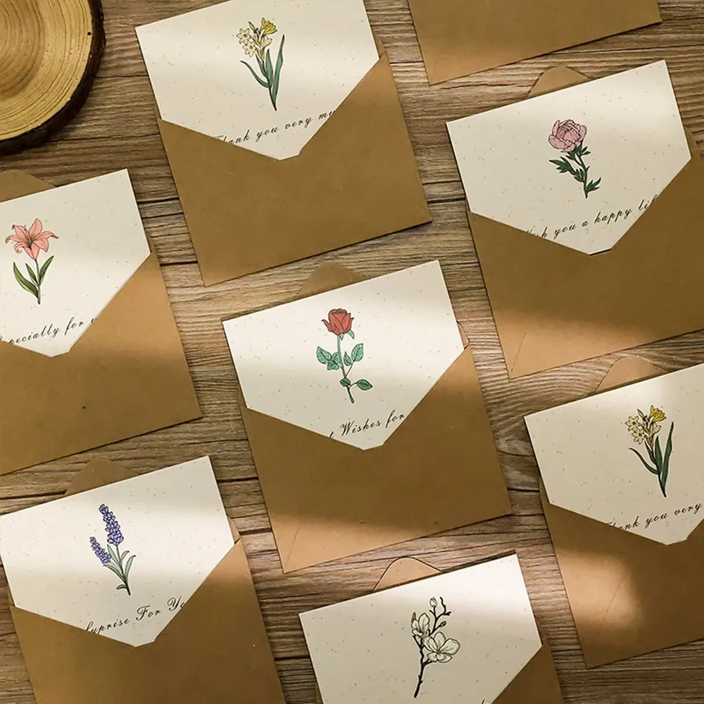 6PCS Vintage Botanical Greeting Cards Simple Cards Valentine's Day Mother's Day Wedding Birthday Message Wishes Thank You greeting cards