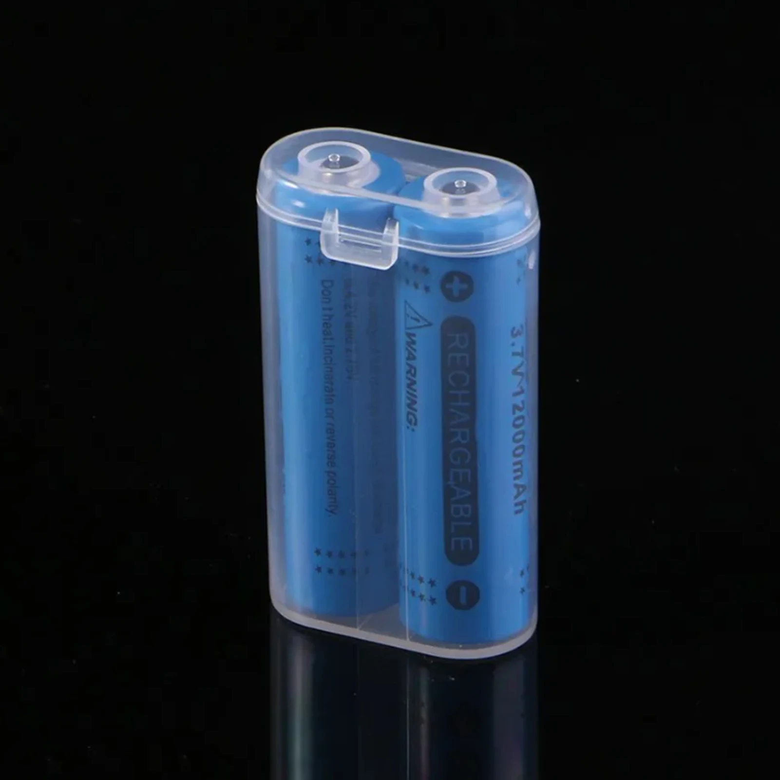 Boîte de rangement pour batteries 18650 et CR123A ouverte, montrant les compartiments individuels et le joint d'étanchéité.