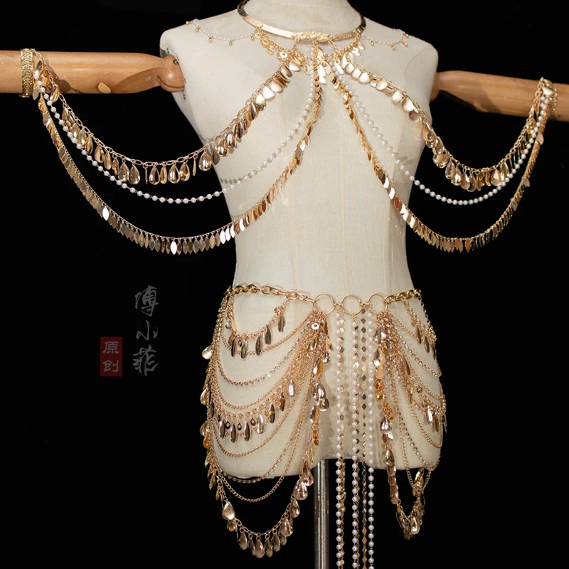 Clothing Accessories Tassel with Pearl Irregular Pendant Body Chains Waist Chain Ancient Style Dancing Ornament ExquisiteFashion