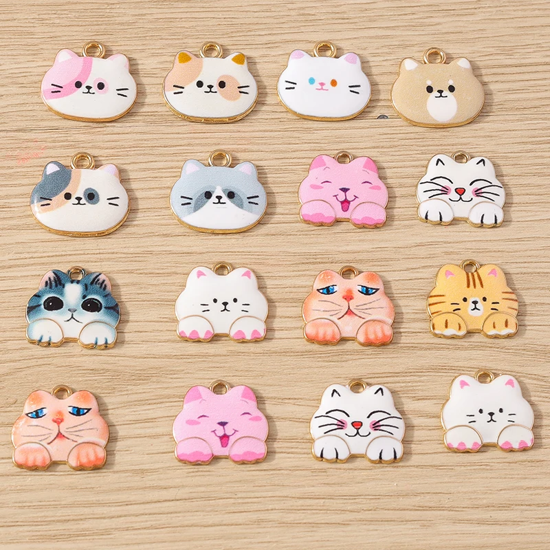 10 Stück Cartoon Tier Charms Emaille Katze Charms Anhänger für Schmuckherstellung Tropfen Ohrringe Halsketten Armbänder DIY Bastelbedarf