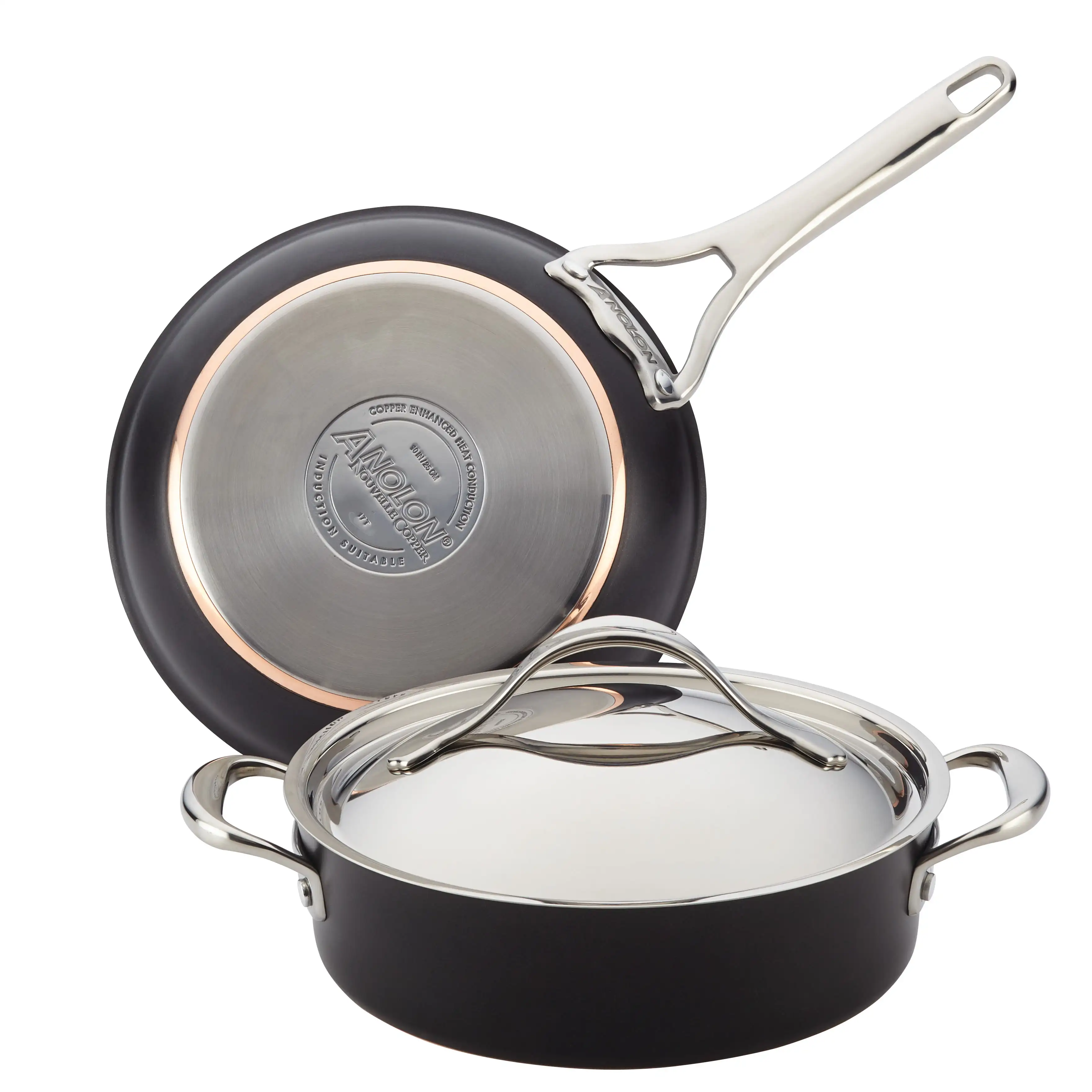 

Anolon Nouvelle Copper Luxe Hard-Anodized Nonstick Cookware Set, 3-Piece, Onyx