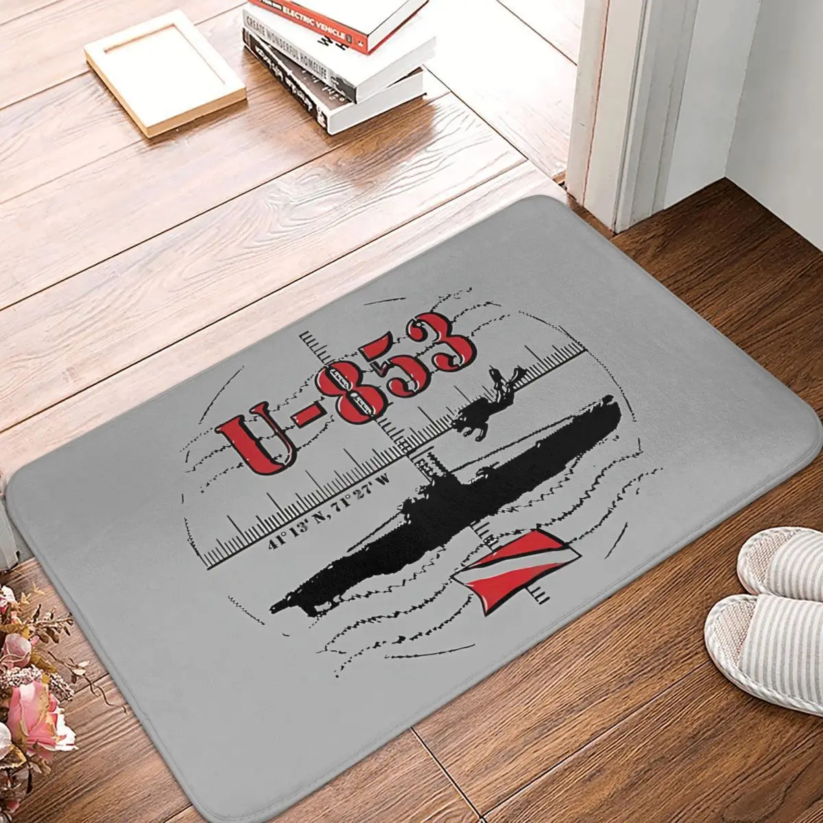 U-853 U-Boat Sottomarino Tedesco Relitto Scuba Dive Diver Diving Tappeto Antiscivolo Zerbino Tappetino Da Bagno Tappeto Da Pavimento Camera Da Letto D