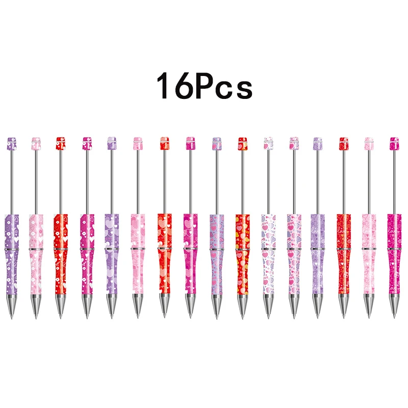 16Pcs Plastic Love Heart Pattern Pens DIY Bead Pens Beadable Pens Black Ink