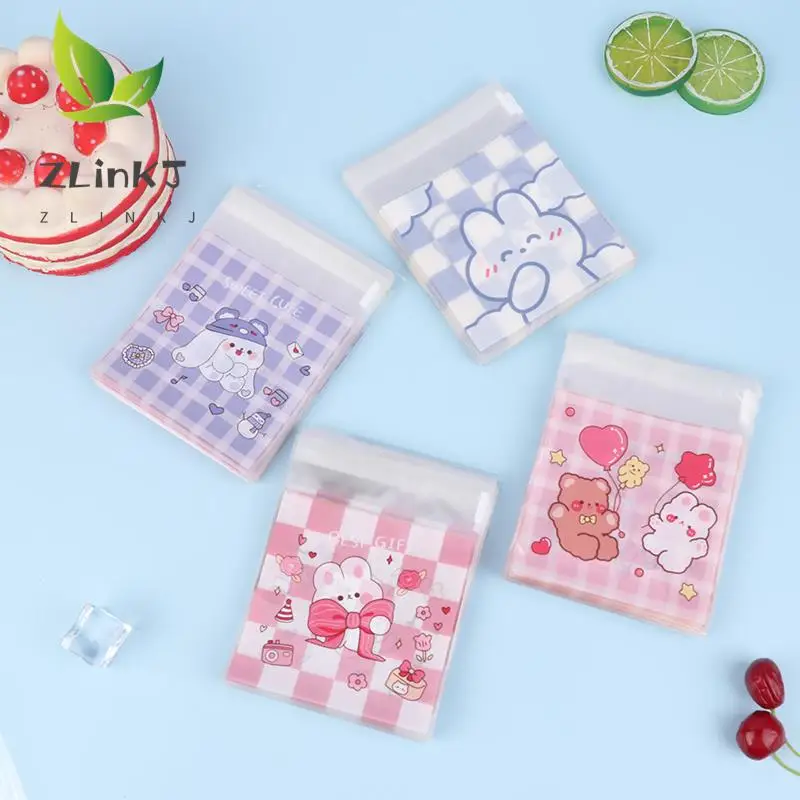 100Pcs Rabbit Bear Candy Bag Cartoon Transparent Plastic Self-adhesive Bag Cookie Wedding Birthday Party Decor DIY Gift Pouch
