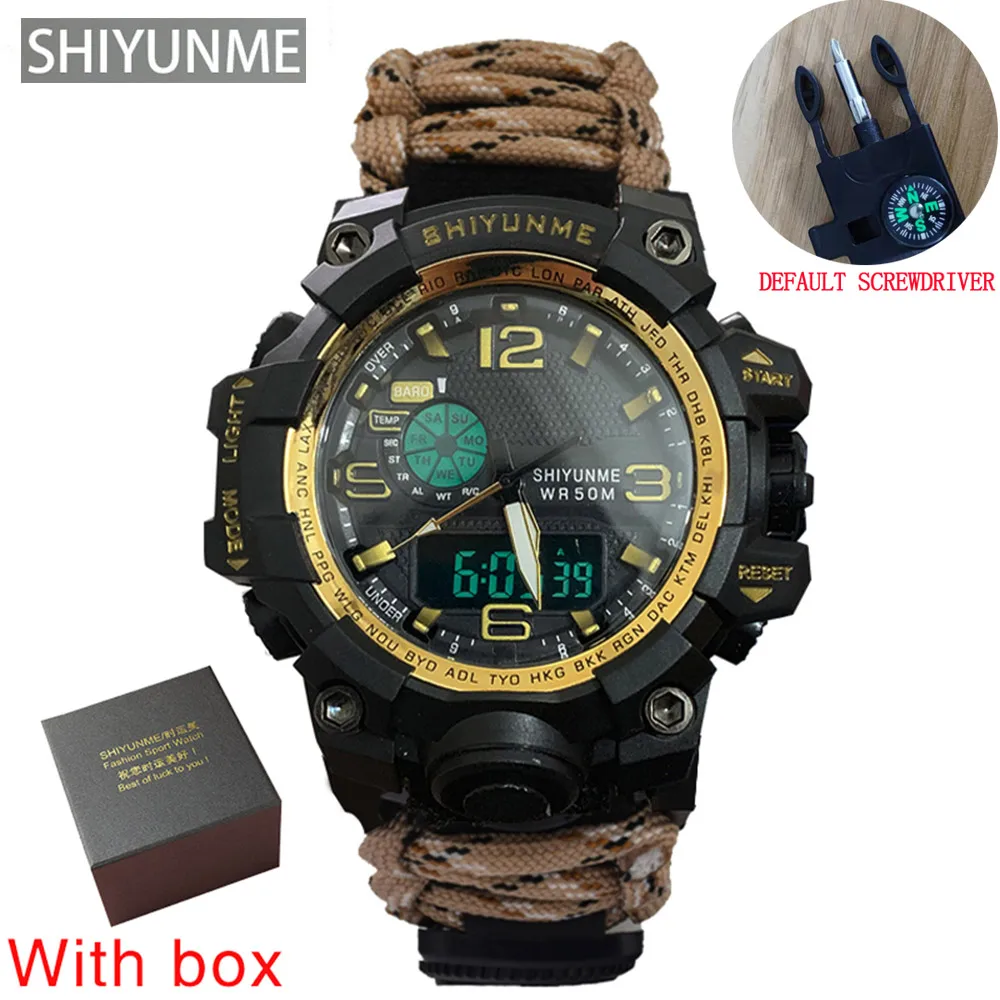 SHIYUNME Men Military Sport Watch Outdoor Compass Time Alarm LED Digital Watches Men Waterproof Quartz Clock relogio masculino 