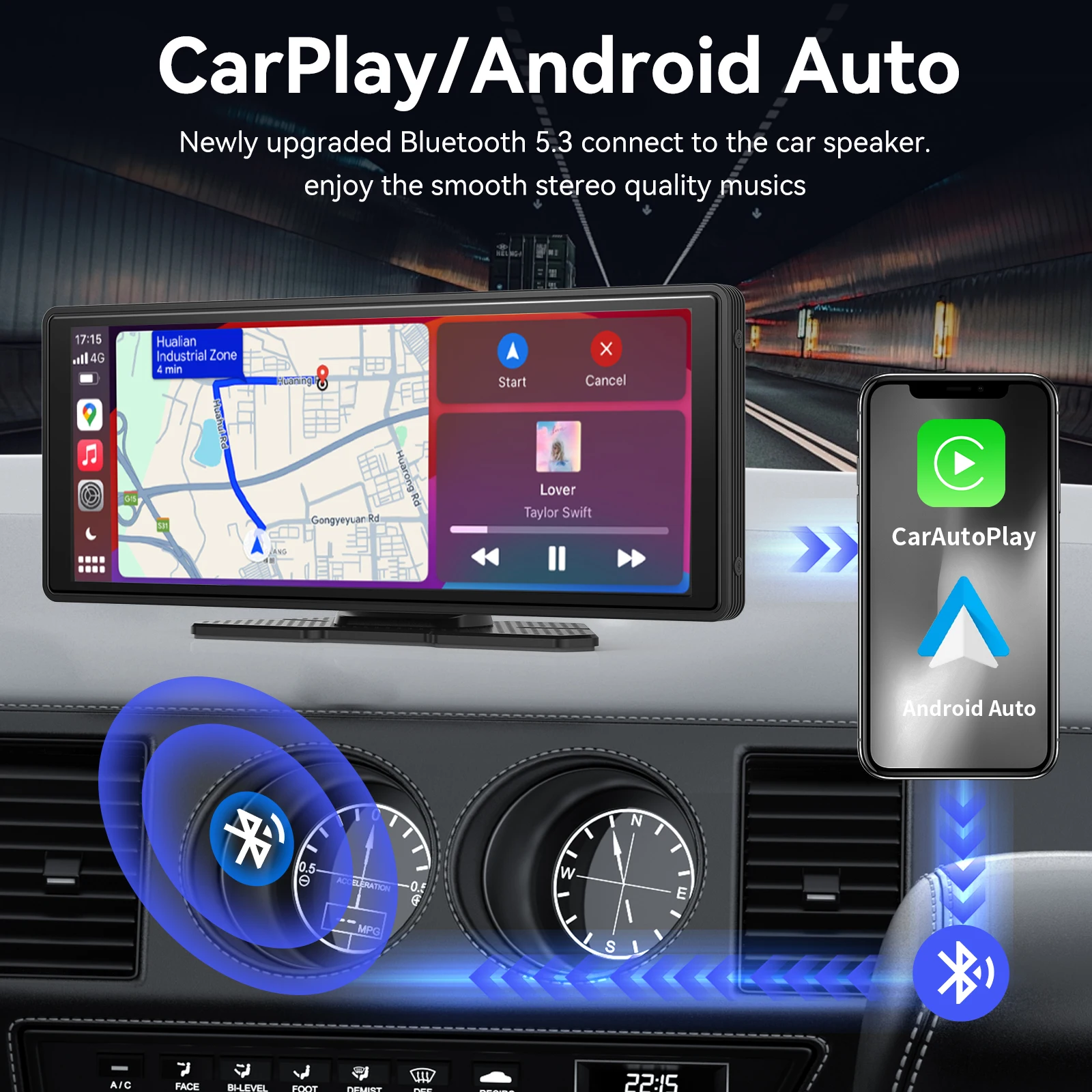 Car Multimedia Player Wireless Carplay Wireless Carplay Adapter Smart Carplay Box Multimedia Touch Screen Car Dashboard Display Screen Dash Cam Driving Recorder Car Rear View Camera Wireless Portable Carplay Screen for Car 10.26Inch Carplay & Android Auto Car Touch Stereo Dash Cam Backup Camera